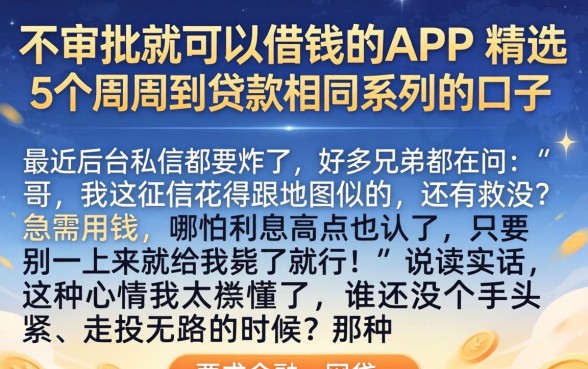 不审批就可以借钱的APP，精选5个周周到贷款相同系列的口子