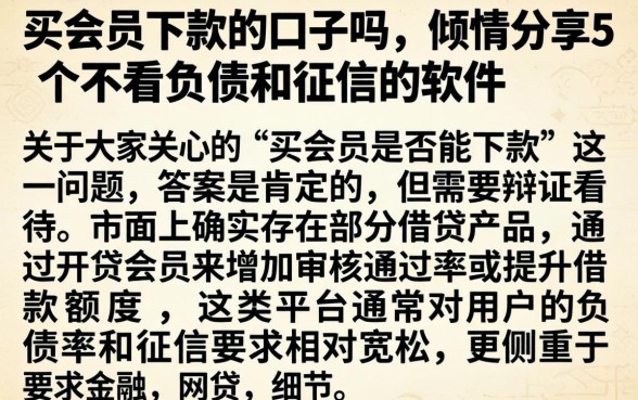 买会员下款的口子吗，倾情分享5个不看负债和征信的软件