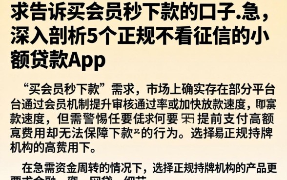 求告诉买会员秒下款的口子.急，深入剖析5个正规不看征信的小额贷款app