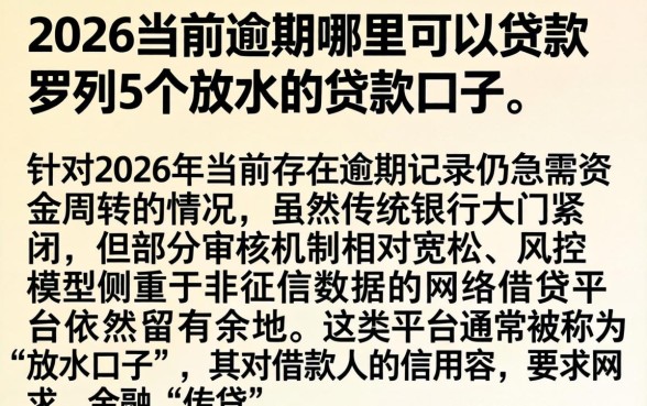 2026当前逾期哪里可以贷款,罗列5个放水的贷款口子