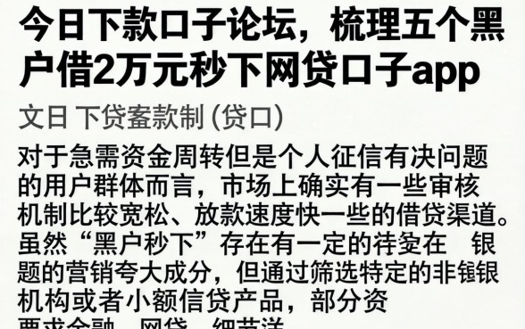 今日下款口子论坛，梳理五个黑户借2万元秒下网贷口子app