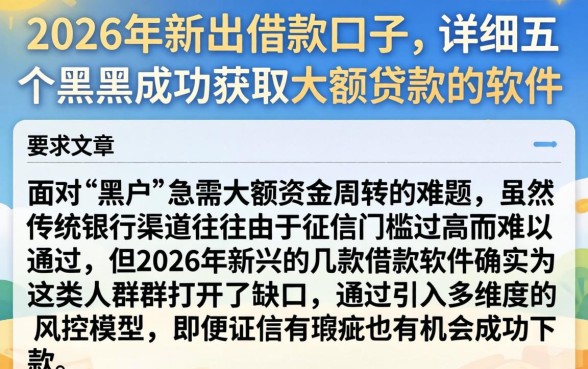2026年新出的借款口子，详细阐述五个黑户成功获取大额贷款的软件