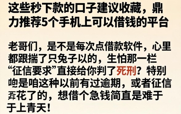 这些秒下款的口子建议收藏，鼎力推荐5个手机上可以借钱的平台