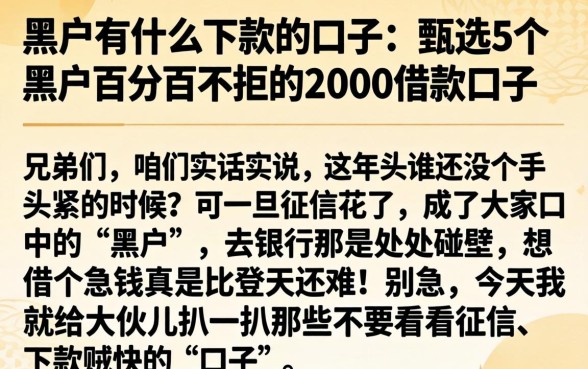 黑户有什么下款的口子，甄选5个黑户百分百不拒的2000借款口子