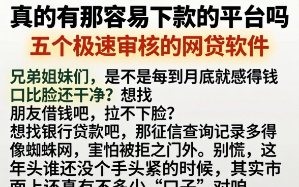 真的有那么容易下款的平台吗，详细阐述五个极速审核的网贷软件
