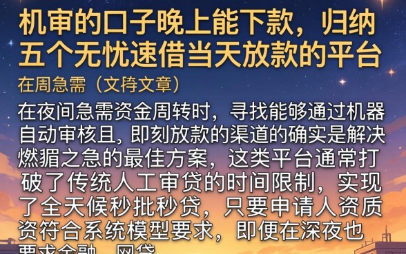 机审的口子晚上能下款，归纳五个无忧速借当天放款的平台