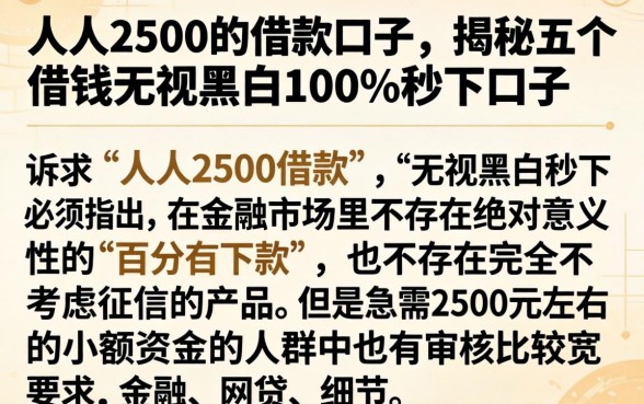 人人2500的借款口子，揭秘五个借钱无视黑白100%秒下口子