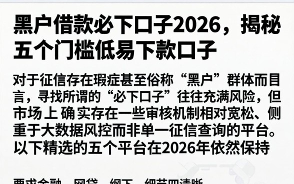 黑户借款必下口子2026，揭秘五个门槛低易下款口子