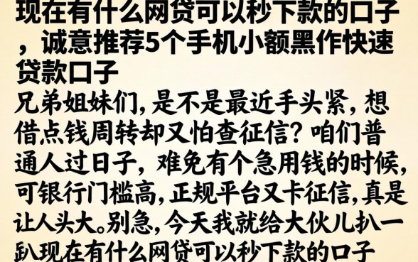 现在有什么网贷可以秒下款的口子，诚意推荐5个手机小额黑户快速贷款口子