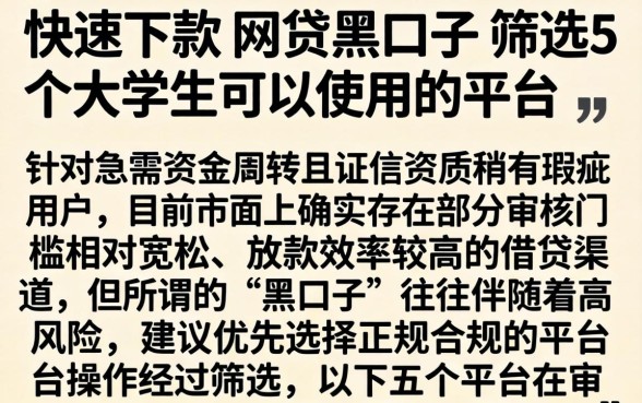 快速下款的网贷黑口子，筛选5个大学生可以使用的平台