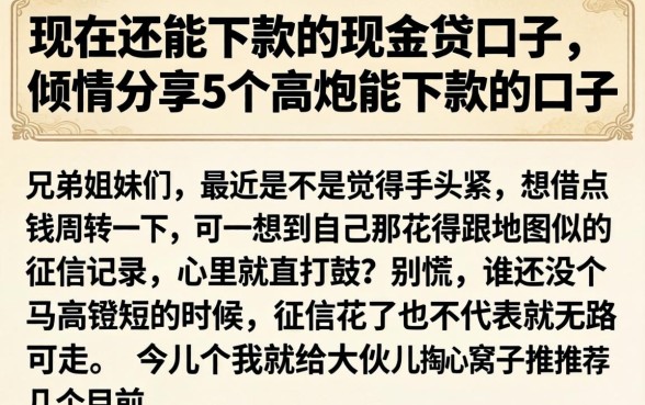 现在还能下款的现金贷口子，倾情分享5个高炮能下款的口子