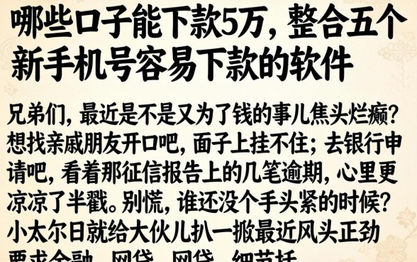哪些口子能下款5万，整合五个新手机号容易下款的软件