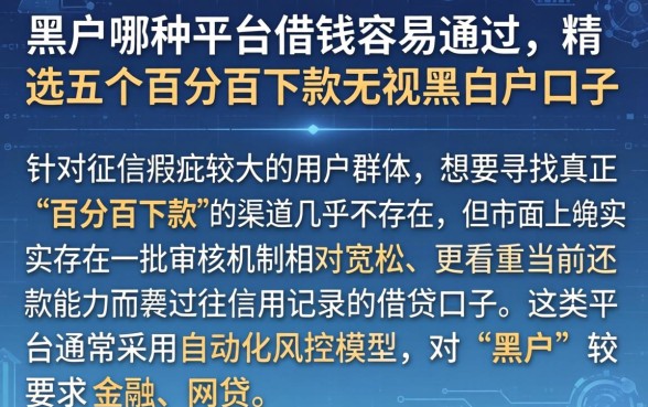 黑户哪种平台借钱容易通过，精选五个百分百下款无视黑白户口子