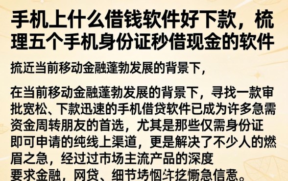 手机上什么借钱软件好下款，梳理五个手机身份证秒借现金的软件