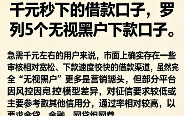 千元秒下的借款口子，罗列5个无视黑户下款口子