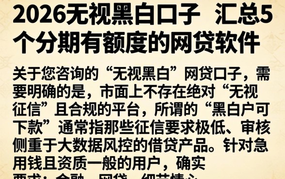 2026无视黑白的口子，汇总5个分期有额度的网贷软件