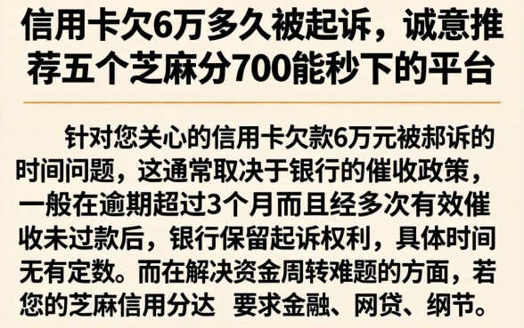 信用卡欠6万多久被起诉，诚意推荐五个芝麻分700能秒下的平台