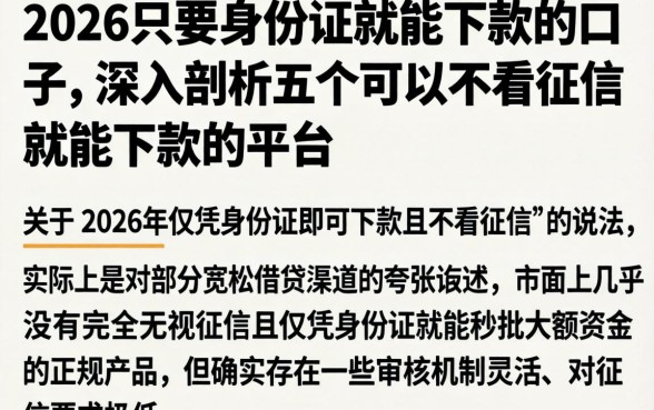 2026只要身份证就能下款的口子，深入剖析五个可以不看征信就能下款的平台