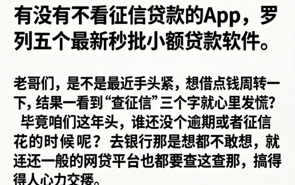 有没有不看征信贷款的app，罗列五个最新秒批小额贷款软件