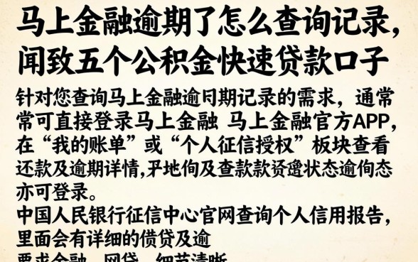 马上金融逾期了怎么查询记录，细致阐述五个公积金快速贷款口子