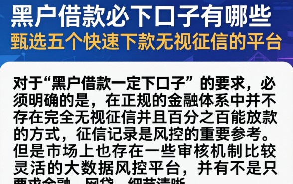 黑户借款必下口子有哪些，甄选五个快速下款无视征信的平台