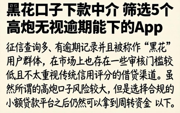 黑花口子下款中介，筛选5个高炮无视逾期能下的app