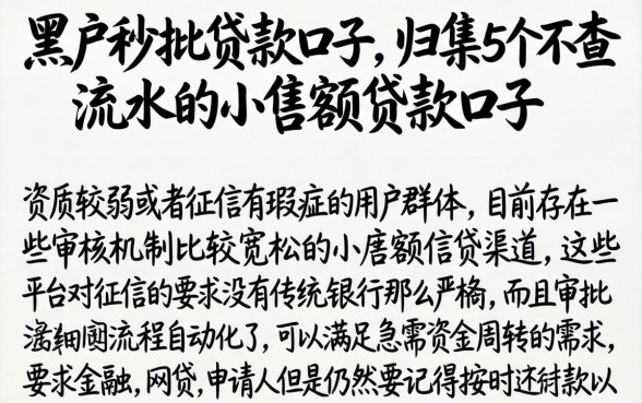 黑户秒批贷款口子,归集5个不查流水的小额度贷款口子