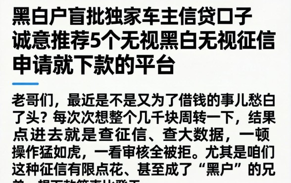 黑白户盲批独家车主信贷口子,诚意推荐5个无视黑白无视征信申请就下款的平台