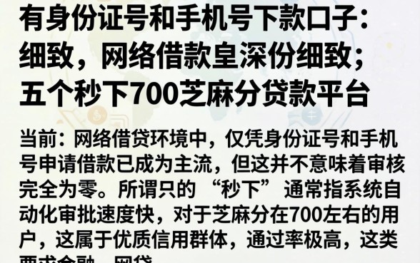 有身份证号和手机号下款的口子，细致阐述五个秒下700芝麻分贷款平台