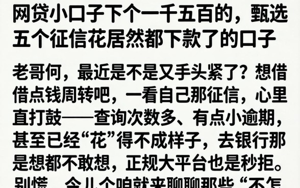 网贷小口子下个一千五百的，甄选五个征信花居然都下款了的口子