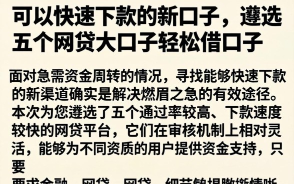 可以快速下款的新口子，遴选五个网贷大口子轻松借口子