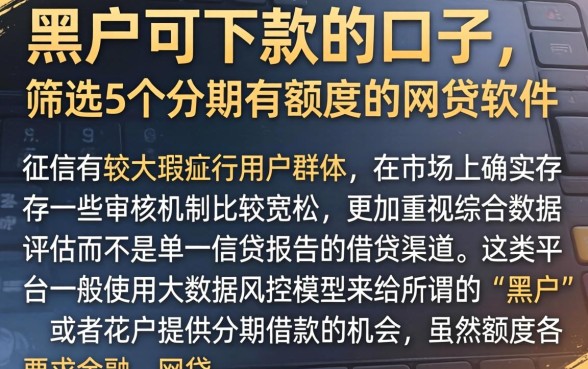 黑户可下款的口子，筛选5个分期有额度的网贷软件