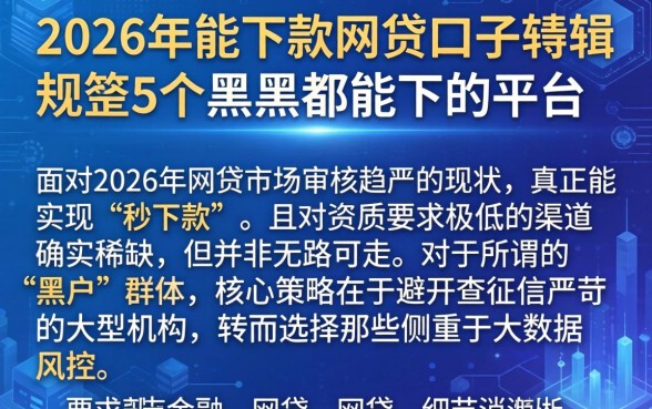 2026年能下款的网贷口子特辑，规整5个黑户都能下的平台