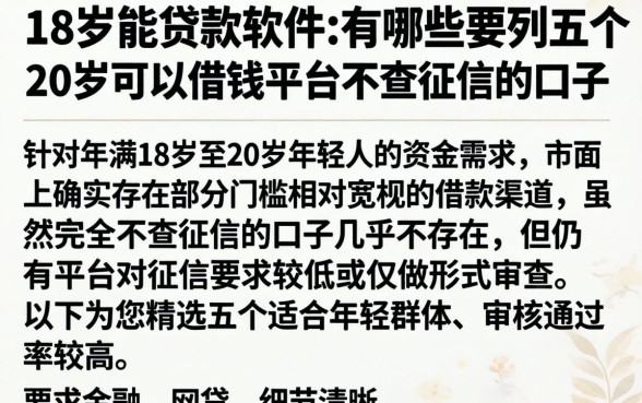 18岁能贷款软件的有哪些，胪列五个20岁可以借钱平台不查征信的口子