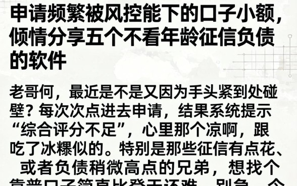 申请频繁被风控能下的口子小额,倾情分享五个不看年龄征信负债的软件