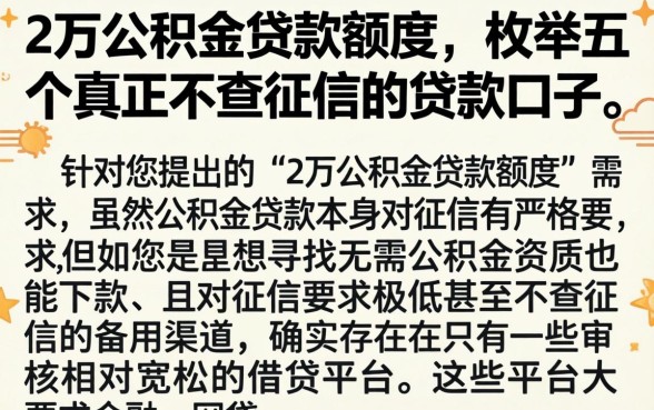 2万公积金贷款额度，枚举五个真正不查征信的贷款口子