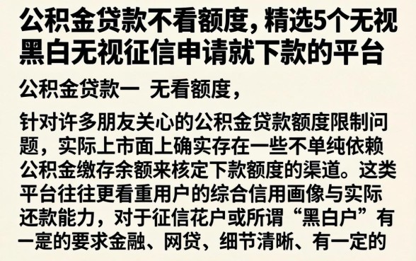 公积金贷款不看额度，精选5个无视黑白无视征信申请就下款的平台