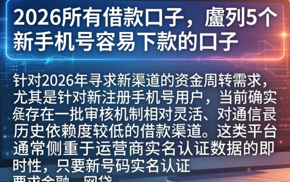 2026所有借款口子，胪列5个新手机号容易下款的口子