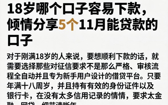 18岁哪个口子容易下款，倾情分享5个11月能贷款的口子
