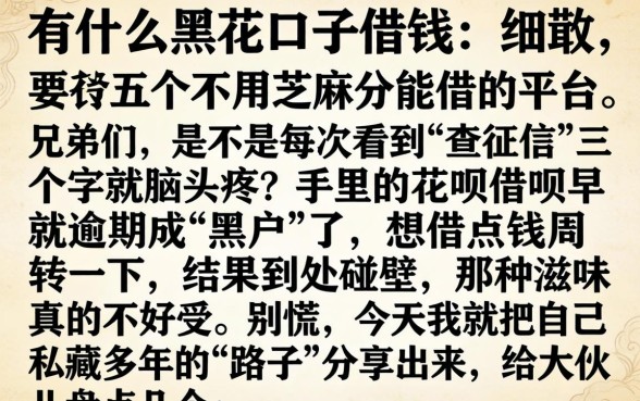 有什么黑花口子借钱，细致阐述五个不用芝麻分能借的平台