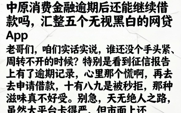 中原消费金融逾期后还能继续借款吗,汇整五个无视黑白的网贷app