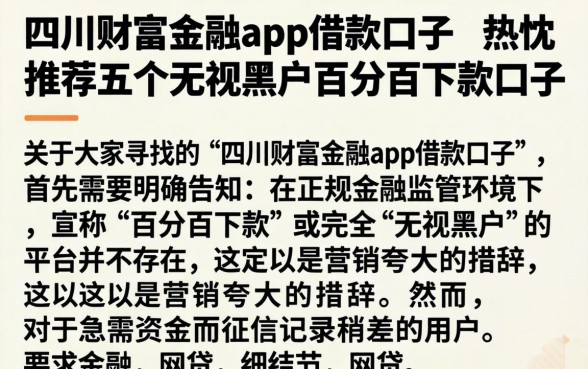 四川财富金融app借款口子，热忱推荐五个无视黑户百分百下款口子