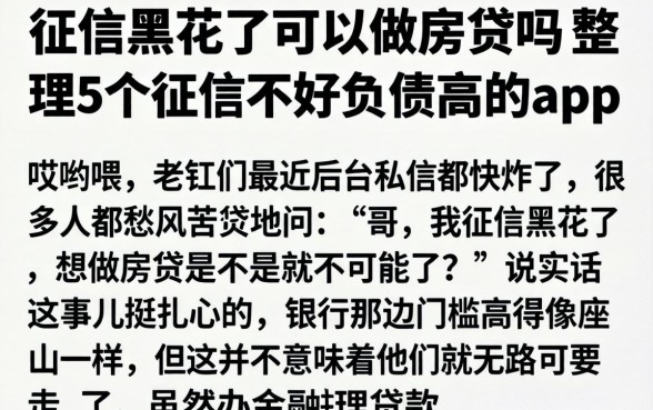 征信黑花了可以做房贷吗，整理5个征信不好负债高的app