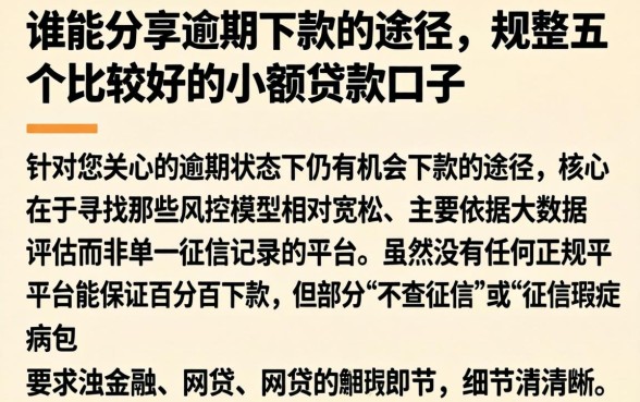 谁能分享逾期下款的途径，规整五个比较好的小额贷款口子