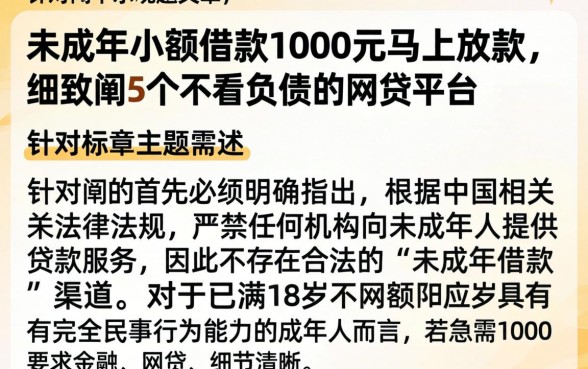未成年小额借款1000元马上放款，细致阐述5个不看负债的网贷平台