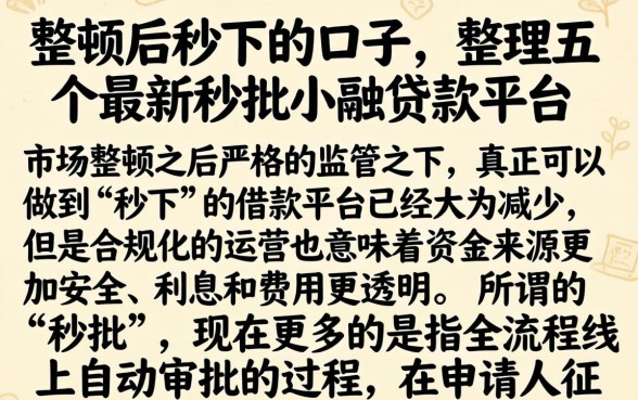 整顿后秒下的口子，整理五个最新秒批小额贷款平台