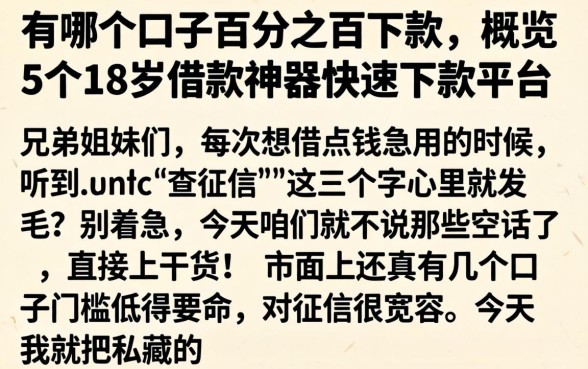有哪个口子百分之百下款，概览5个18岁借款神器快速下款平台