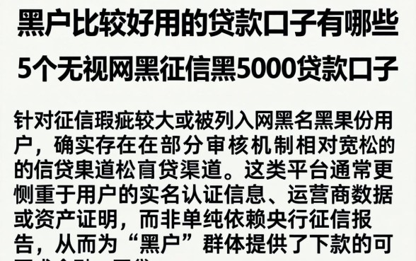 黑户比较好用的贷款口子有哪些，细致阐述5个无视网黑征信黑5000贷款口子