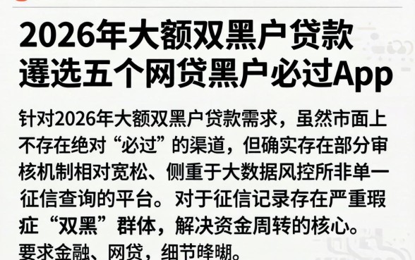 2026年大额双黑户贷款，遴选五个网贷黑户必过app