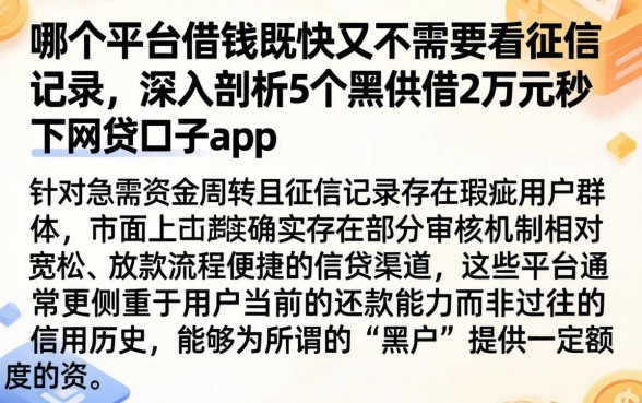 哪个平台借钱既快又不需要看征信记录，深入剖析5个黑户借2万元秒下网贷口子app